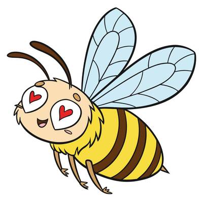 Ausgemalte Version: Kawaii-Biene mit Herzaugen