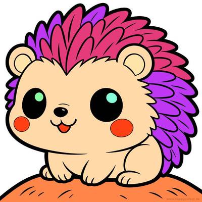 Version coloriée : Hérisson kawaii chibi sur une colline