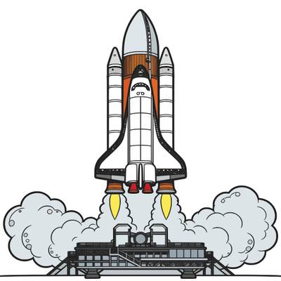 Colored version: Detailed rocket launching from pad