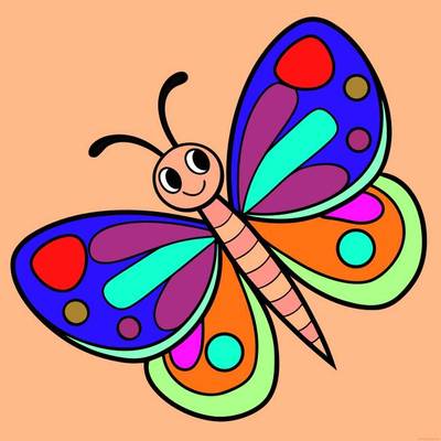 Ausgemalte Version: Lächelnder Schmetterling