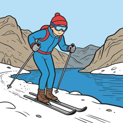 Version coloriée : Skieuse de fond norvégienne en montagne