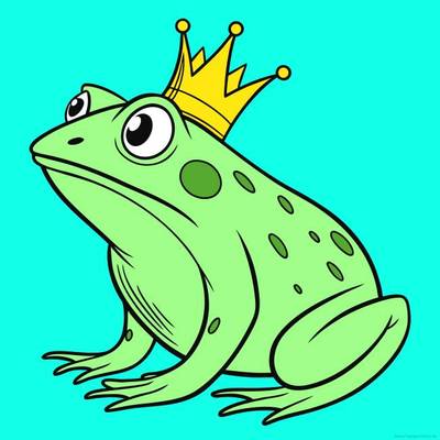 Ausgemalte Version: Froschkönig in schräger Vorderansicht