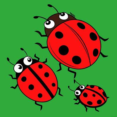 Colored version: Cute cartoon ladybug family