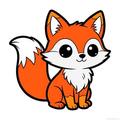 Colored version: Cute kawaii fox with big eyes