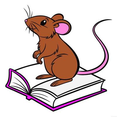 Version coloriée : Souris détaillée sur un livre ouvert