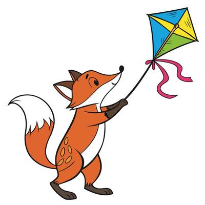 Colored version: Detailed fox with a kite
