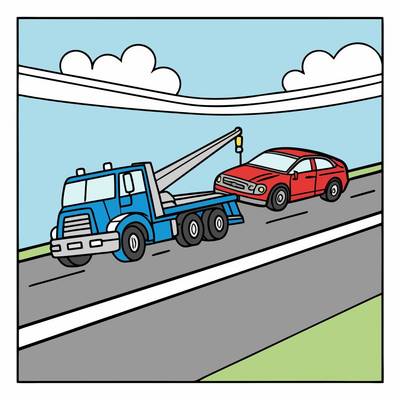 Väritetty versio: Hinausauto vetää autoa moottoritiellä