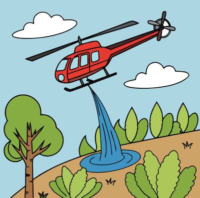 Colored version: Simple fire helicopter over forest fire