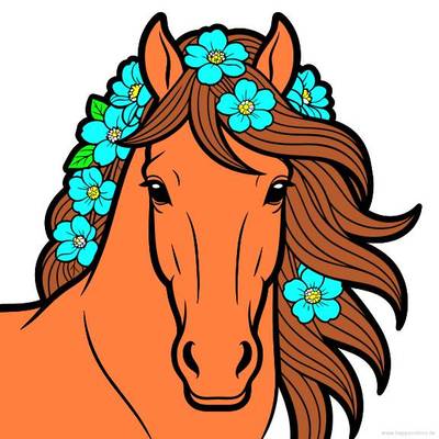 Colored version: Horse head portrait with flowers