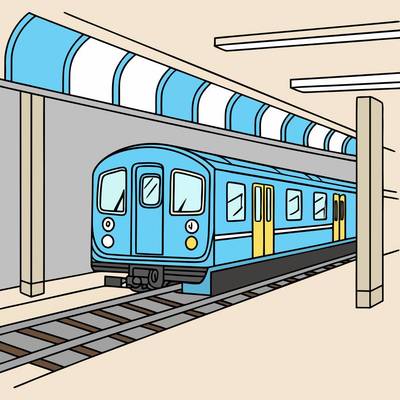 Versão colorida: Trem do metrô chegando à plataforma