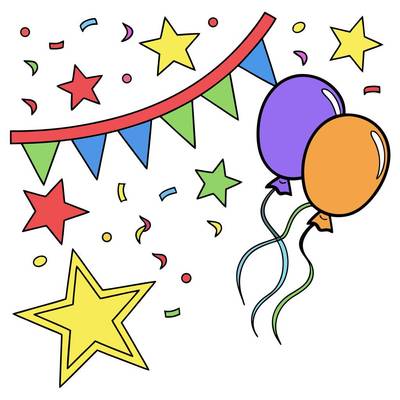 Colored version: Star banner and floating balloons