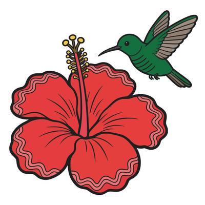 Fargelagt versjon: Enkel hibiskus med kolibri