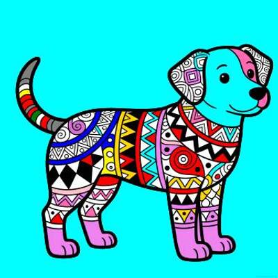 Wersja pokolorowana: Pies we wzory zentangle