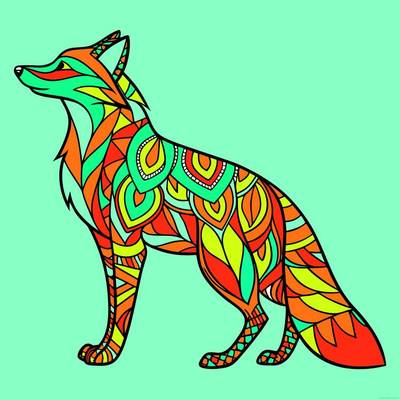 Ausgemalte Version: Fuchs im Seitenprofil mit Zentangle-Muster