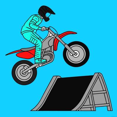 Versione colorata: Pilota su moto da cross in salto