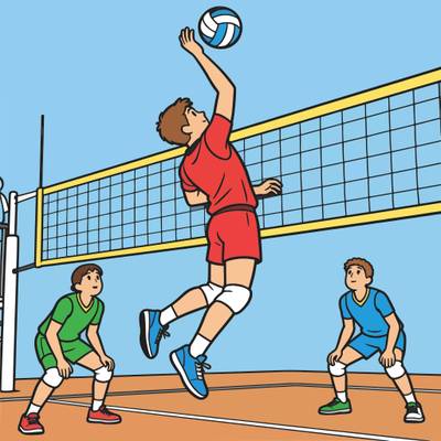 Version coloriée : Smash au volley-ball au filet