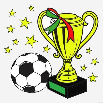 Version coloriée : Trophée de football avec ballon et étoiles
