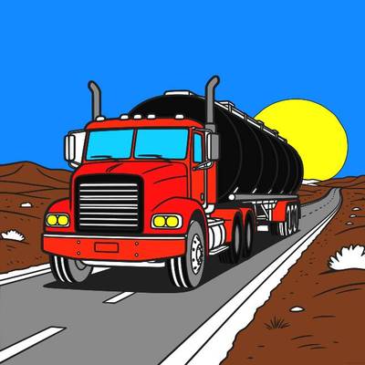 Ausgemalte Version: Tanklastwagen auf der Wüstenstraße