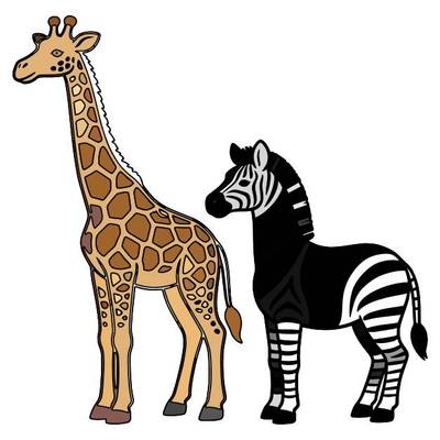 Versão colorida: Girafa e zebra de perfil
