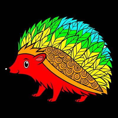 Ausgemalte Version: Einfacher Zentangle-Igel in Seitenansicht
