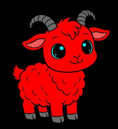 Ausgemalte Version: Kawaii-Ziege mit flauschigem Fell