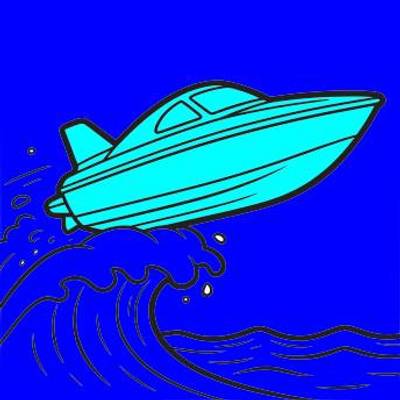 Versão colorida: Lancha saltando sobre a onda