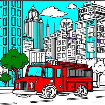 Versão colorida: Caminhão de bombeiros na cidade