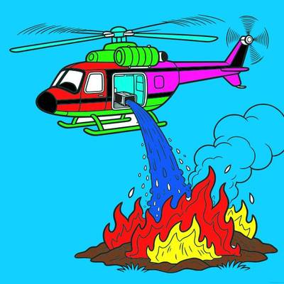Versão colorida: Helicóptero de combate a incêndio em ação