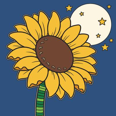 Ausgemalte Version: Sonnenblume unter dem Vollmond