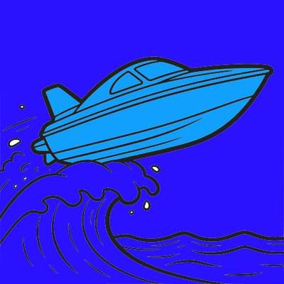 Versão colorida: Lancha saltando sobre a onda