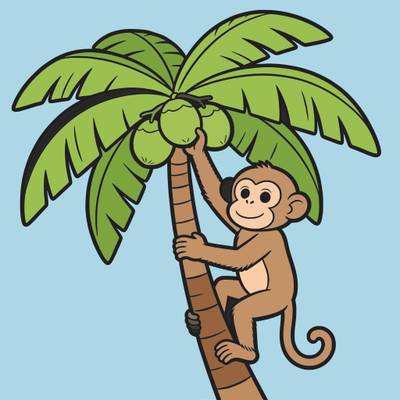 Fargelagt versjon: Ape som klatrer i en kokospalme