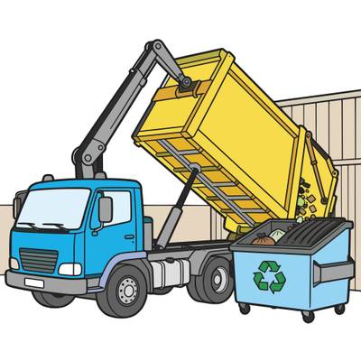Ausgemalte Version: Müllwagen entlädt am Recyclinghof