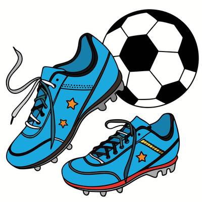 Version coloriée : Crampons de football et ballon