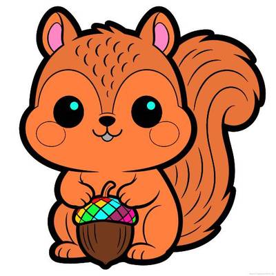 Wersja pokolorowana: Kawaii wiewiórka z żołędziem