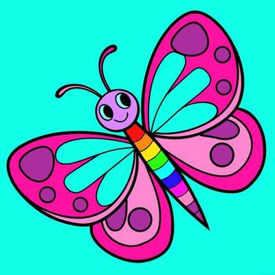 Colored version: Cute smiling butterfly