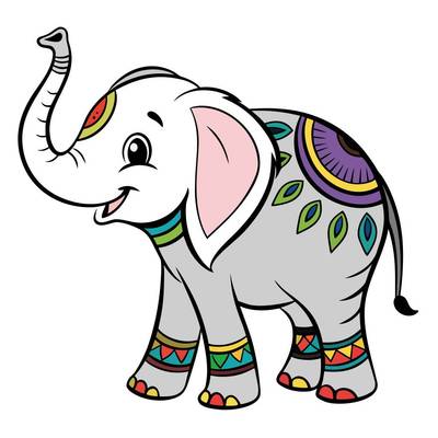 Ausgemalte Version: Baby-Elefant im indischen Stil