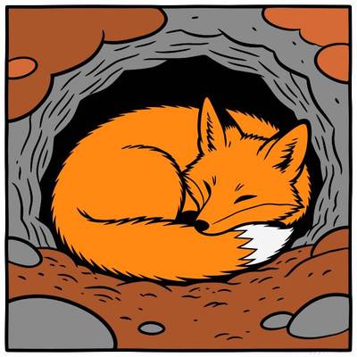 Ausgemalte Version: Schlafender Fuchs im Fuchsbau