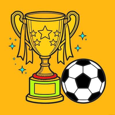 Ausgemalte Version: Fußballpokal mit Ball und Schleifen
