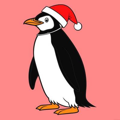 Versão colorida: Pinguim com gorro de Natal