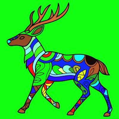 Colored version: Simple zentangle deer in profile