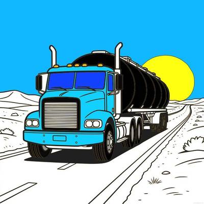 Ausgemalte Version: Tanklastwagen auf der Wüstenstraße