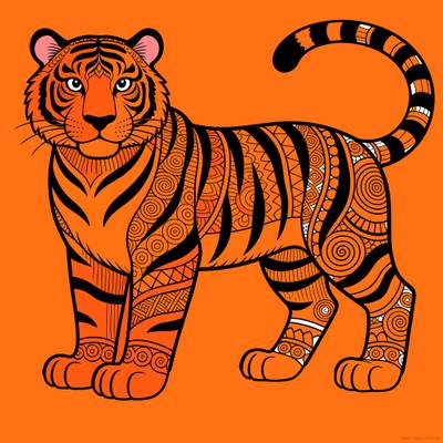Ausgemalte Version: Zentangle-Tiger in Vorderansicht