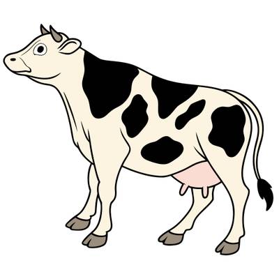 Version coloriée : Vache Holstein debout de profil