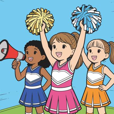 Versão colorida: Líderes de torcida com megafone