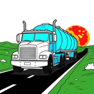 Wersja pokolorowana: Cysterna na pustynnej autostradzie