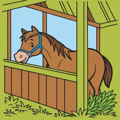 Ausgemalte Version: Pferd im Stall mit Heu