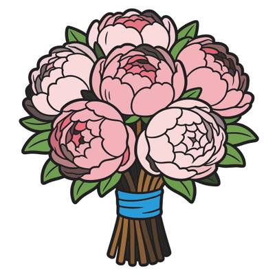 Colored version: Simple peony wedding bouquet