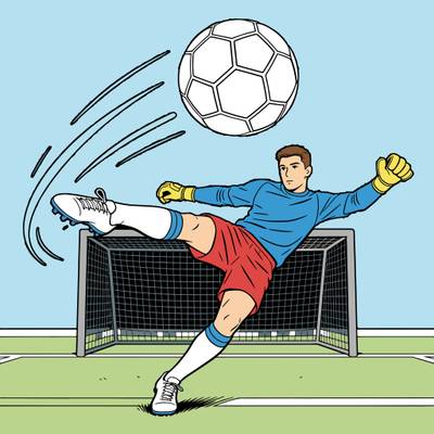 Versão colorida: Goleiro de futebol chutando a bola