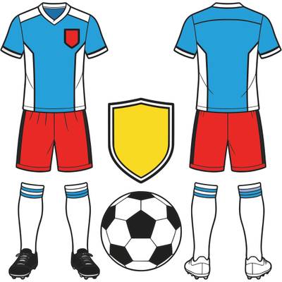 Färglagd version: Tom fotbollsdräkt framifrån och bakifrån