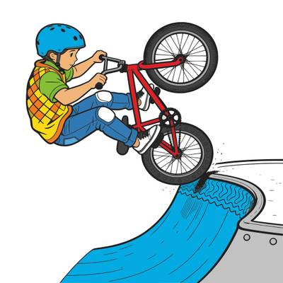 Versão colorida: Manobra de BMX no skate park